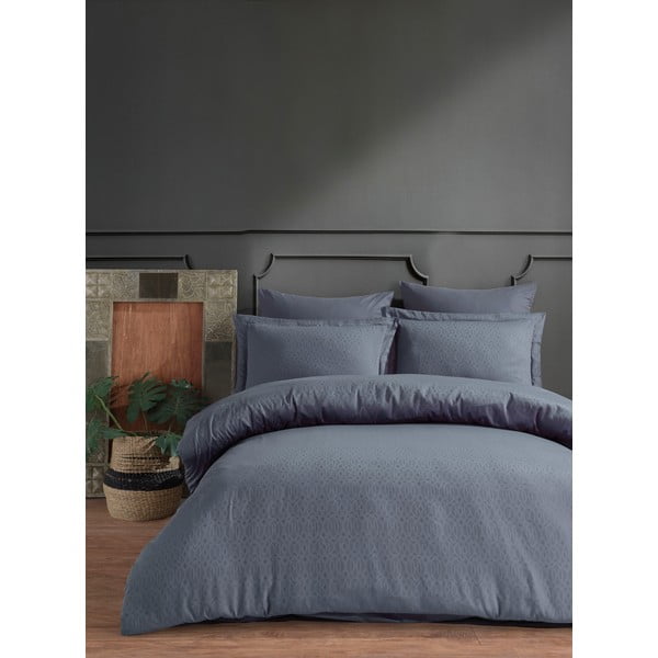 Zila kokvilnas satīna gultas veļa divvietīgai gultai Primacasa by Türkiz Catena, 200 x 220 cm