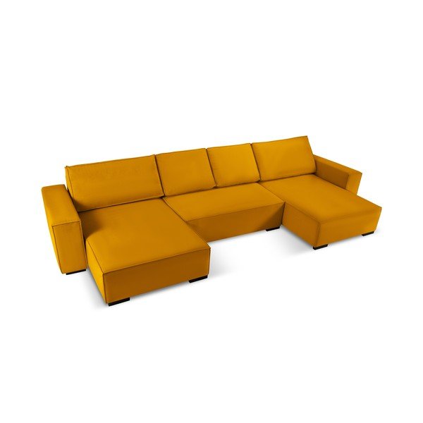 Dzeltens velveta U veida izvelkamais dīvāns Mazzini Sofas Azalea-image-4
