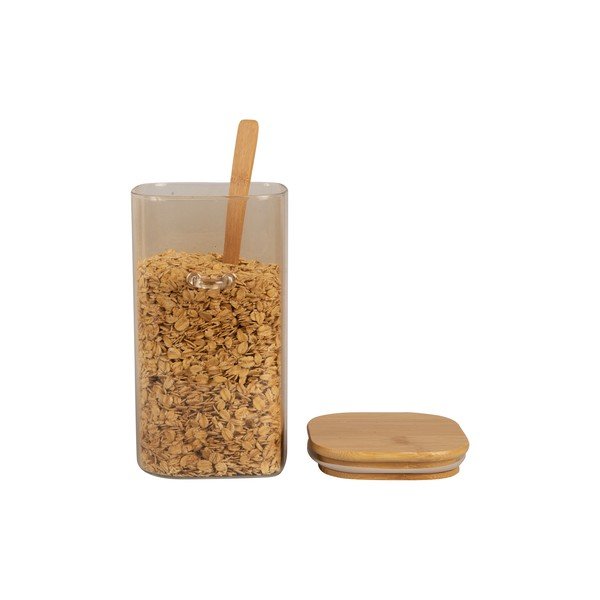 Brūna stikla burka ar koka vāku un karoti PT LIVING Kanistra, augstums 19 cm-image-2