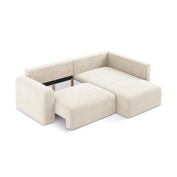 Krēmkrāsas salokāms stūra dīvāns no šenila auduma ar uzglabāšanas vietu (ar labo stūri/L veida) Kona – Makamii-image-4