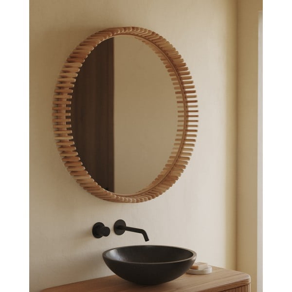 Sienas spogulis ar masīvkoka rāmi ø 60 cm Polke – Kave Home-image-4