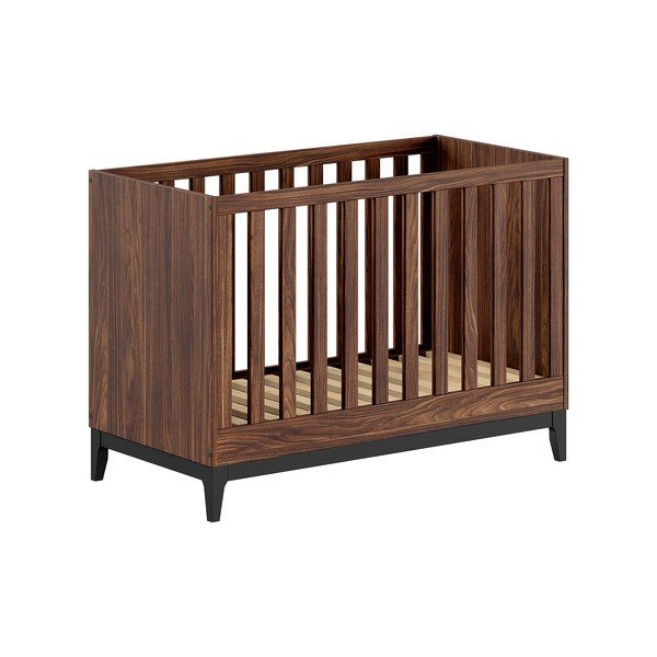 Tumša dabīga toņa bērnu gultiņa ar riekstkoka imitāciju ar regulējamu augstumu 60x120 cm Ilyas – Vipack