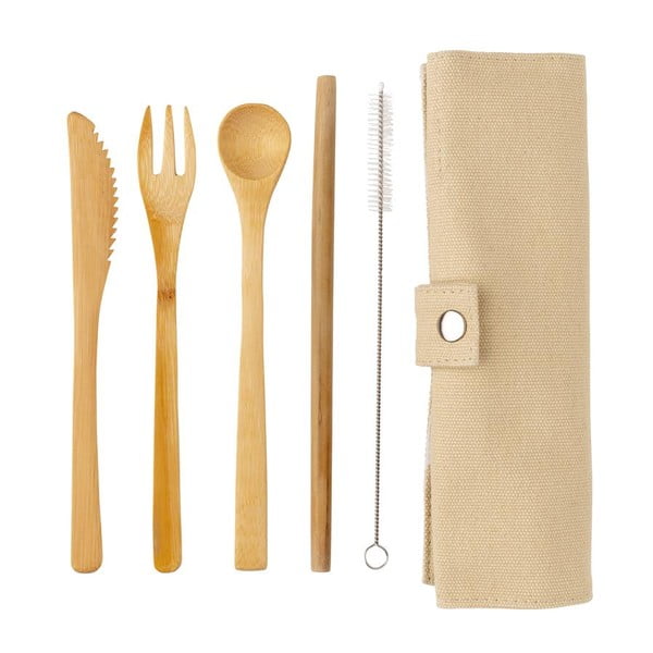 Bambusa galda piederumu ceļojuma komplekts ar salmiņu, tīrīšanas birsti un glabāšanas somiņu XD Collection-image-4