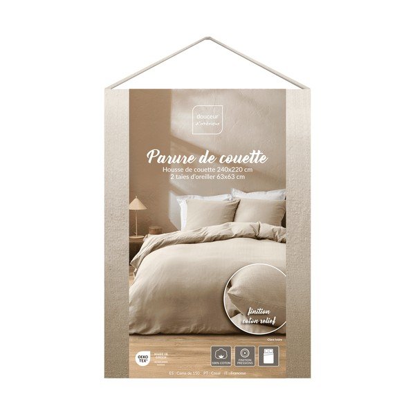 Dabīga toņa divguļamā trīsdaļīga kokvilnas gultas veļa 240x220 cm Clara – douceur d'intérieur-image-4