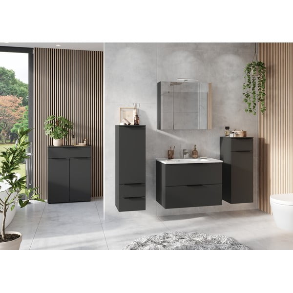 Antracīta pelēks augsts/piekarams vannas istabas skapis 36x111 cm Crandon – Germania-image-4