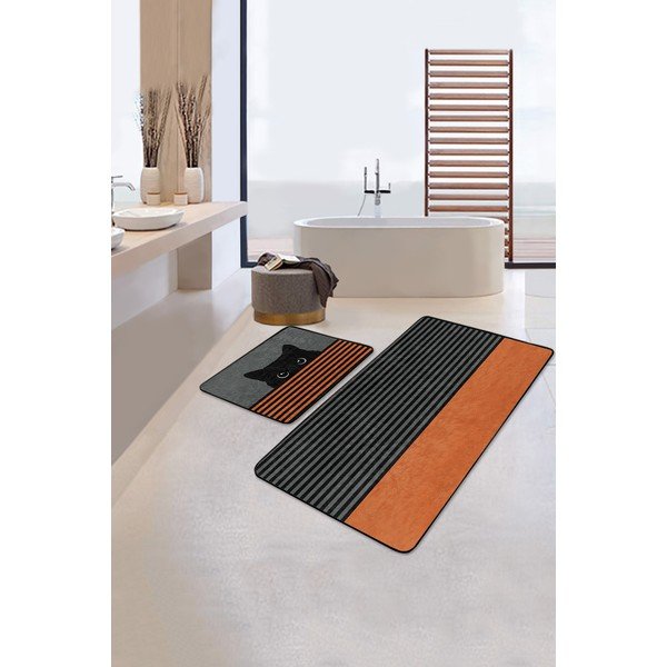 Melni/oranži vannas istabas paklājiņi (2 gab.) 60x100 cm – Mila Home-image-1