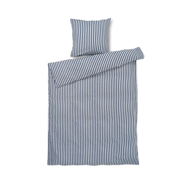 Balta/tumši zila vienvietīga gultas veļa no krepa auduma 140x200 cm Bæk&Bølge – JUNA