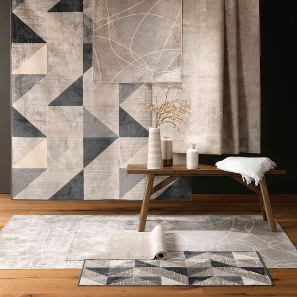 Pelēks/bēšs paklājs no kokvilnas maisījuma 68x110 cm Graphic – douceur d'intérieur-image-1