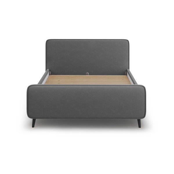 Tumši pelēka mīksta divguļamā gulta ar režģi 140x200 cm Kaia – Micadoni Home-image-2