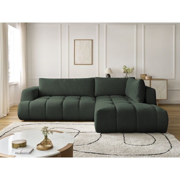 Zaļš salokāms/ar uzglabāšanas vietu stūra dīvāns (ar labo stūri/L veida) Fuji – Bobochic Paris-image-1