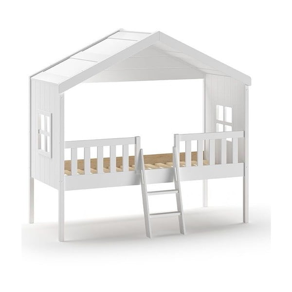 Balta paaugstināta bērnu gulta ar jumtiņu 90x200 cm Housebed – Vipack