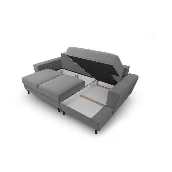 Gaiši pelēks samta salokāms stūra dīvāns ar uzglabāšanas vietu (ar labo stūri/ar zvilni) Kyoto – Cosmopolitan Design-image-3
