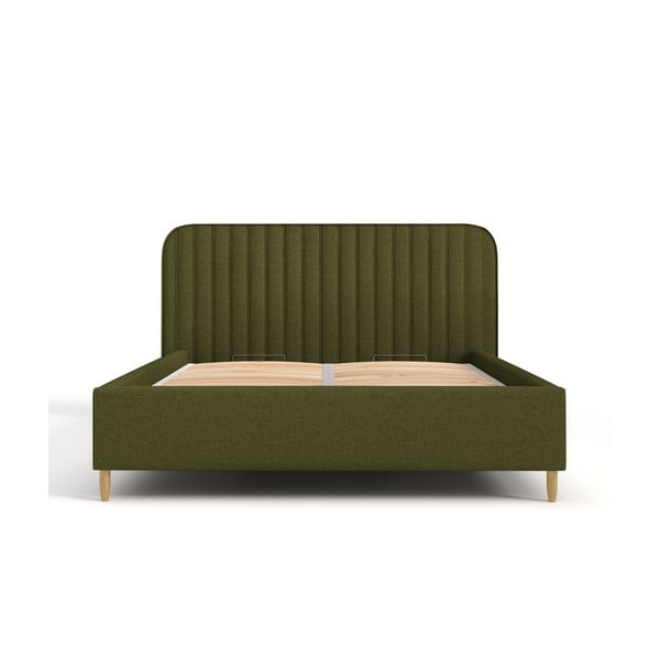 Zaļa polsterēta vienvietīga gulta ar veļas kasti ar redelēm 120x200 cm Noto – Maison de Rêve-image-2