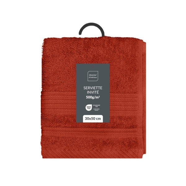 Ķieģeļu sarkans frotē kokvilnas dvielis 30x50 cm Tendresse – douceur d'intérieur-image-4