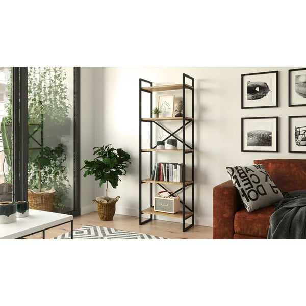 Melns/dabīga toņa plaukts ar priedes koka imitāciju 58x175 cm Nicol – Kalune Design-image-3