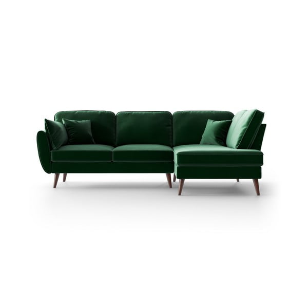 Zaļš samta stūra dīvāns My Pop Design Auteuil, labais stūris