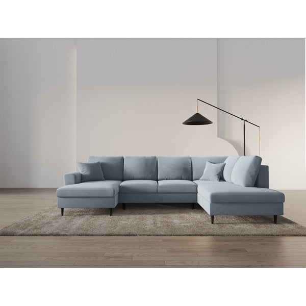 Gaiši zils samta salokāms stūra dīvāns ar uzglabāšanas vietu (ar labo stūri/U veida) Kyoto – Cosmopolitan Design-image-2