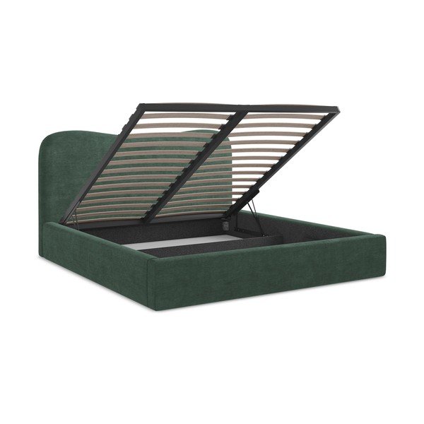 Zaļa polsterēta divvietīga gulta ar veļas kasti ar redelēm 180x200 cm Kahai – Makamii-image-3