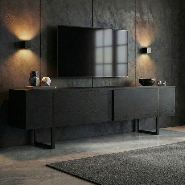 Melns TV galdiņš 180x50x30 cm Onera – Kalune Design-image-2