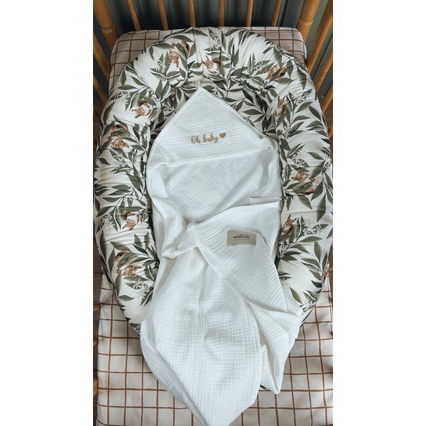 Balts muslīna bērnu dvielis ar kapuci 85x85 cm Muslin – Malomi Kids-image-1