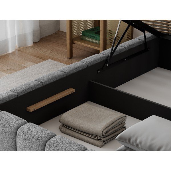 Pelēka polsterēta divvietīga gulta ar veļas kasti ar redelēm 160x200 cm Lamica – ELTAP-image-3