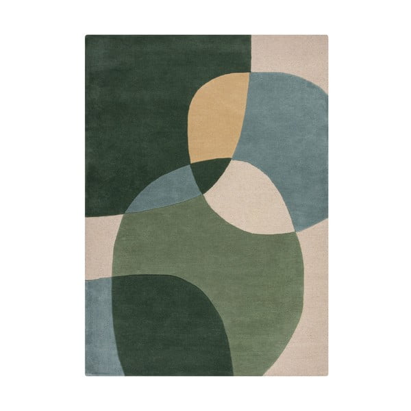 Zaļš ar rokām darināts vilnas paklājs 120x170 cm Glow Green & Blue – Flair Rugs