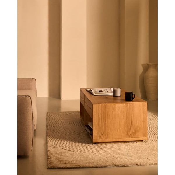 Dabīga toņa žurnālgaldiņš ar ozolkoka imitāciju 60x140 cm Alguema – Kave Home-image-1