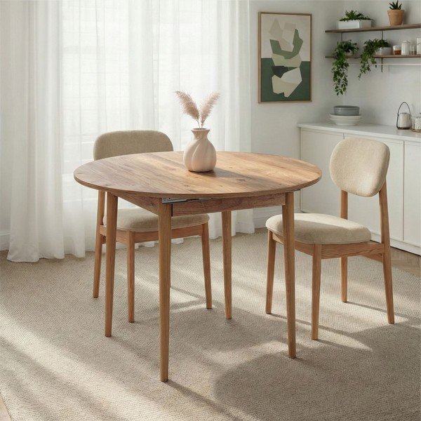 Apaļš izvelkams ēdamgalds ar papildu galda virsmu ar priedes koka imitāciju ø 100 cm Viona – Kalune Design-image-3
