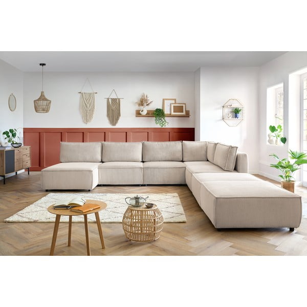 Krēmkrāsas velveta stūra dīvāns (U veida/ar maināmu stūri) Nihad modular – Bobochic Paris-image-1