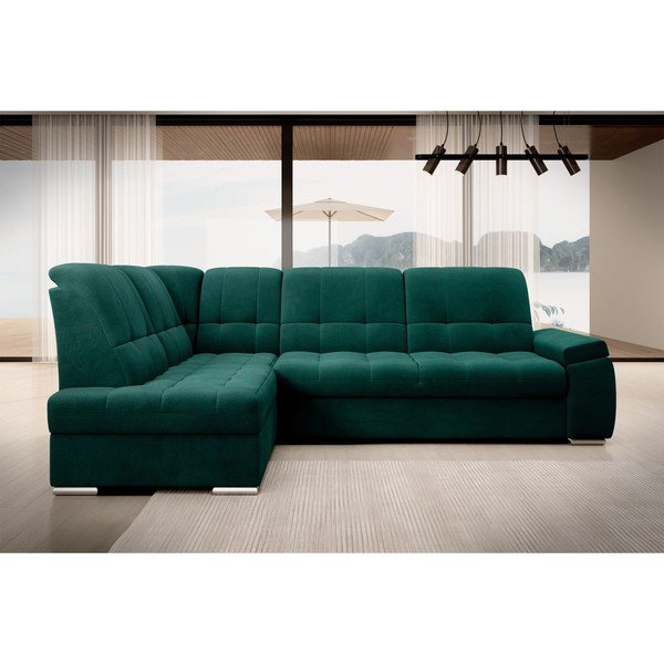 Zaļš samta salokāms/ar uzglabāšanas vietu stūra dīvāns (ar kreiso stūri/L veida) Sado – ELTAP-image-3