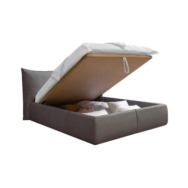 Tumši pelēka samta polsterēta divguļamā gulta ar uzglabāšanas vietu un režģi 160x200 cm Jade – Bobochic Paris-image-3