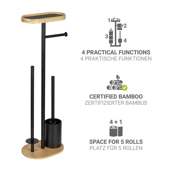 Melns/dabīga toņa tērauda tualetes papīra turētājs ar statīvu Pomarolo – Wenko-image-2