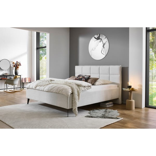 Bēša polsterēta divvietīga gulta bez režģa 160x200 cm Paulo – Meise Möbel-image-1