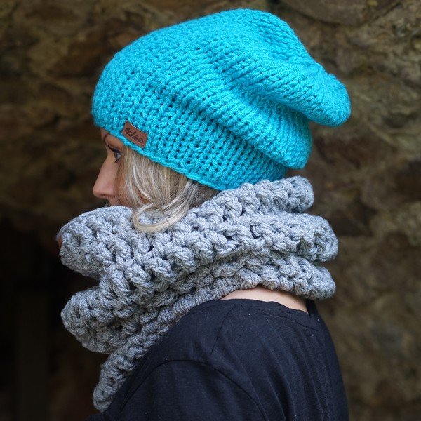 Ar rokām adīta cepure DOKE Blue Beanie-image-3