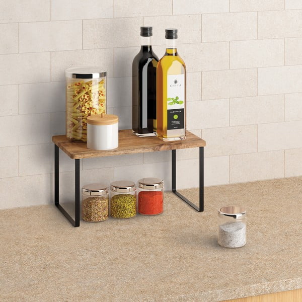 Matēti melns/dabīga toņa koka papildu virtuves plaukts 32x19 cm York – Metaltex-image-1