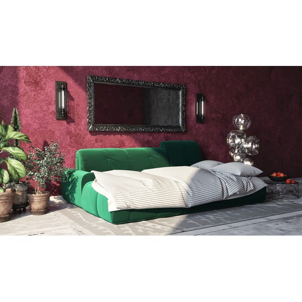 Tumši zaļš samta stūra izvelkamais dīvāns Devichy Tous, kreisais stūris-image-1