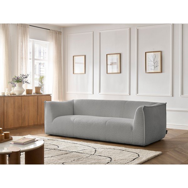 Gaiši pelēks dīvāns no buklē auduma 242 cm Giorgia – Bobochic Paris-image-1