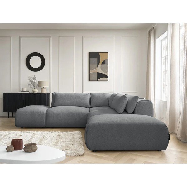 Tumši pelēks regulējams modulārais stūra dīvāns Jana – Bobochic Paris-image-1