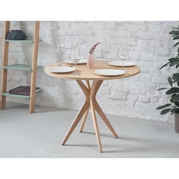 Apaļš izvelkams ēdamgalds ar oškoka imitācijas galda virsmu 45x90 cm Jubi – Ragaba-image-1