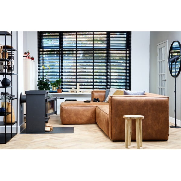 Brūns stūra dīvāns no pārstrādātas ādas WOOOD Bean, kreisais stūris-image-4