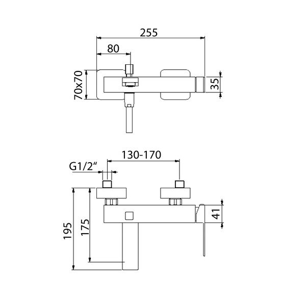 Matēti melns sienas jaucējkrāns vannai (ar 2 izvadiem) Latus – Sapho-image-1