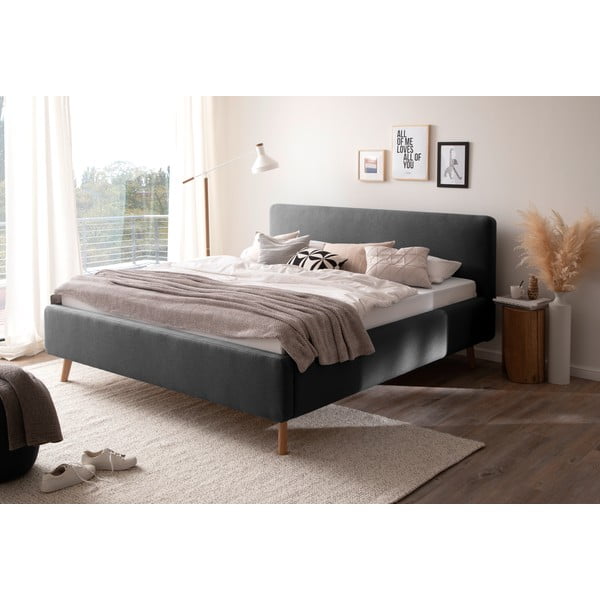 Antracīta pelēka polsterēta divvietīga gulta ar veļas kasti ar redelēm 180x200 cm Mattis – Meise Möbel-image-3