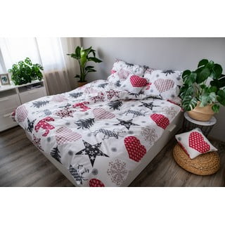 Ziemassvētku kokvilnas gultasveļa Cotton House Heart, 140 x 200 cm