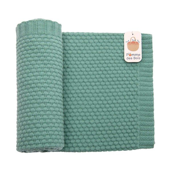 Zaļa adīta bērnu sega no jauktas šķiedras 75x86 cm Pomme des Bois – Moulin Roty-image-2