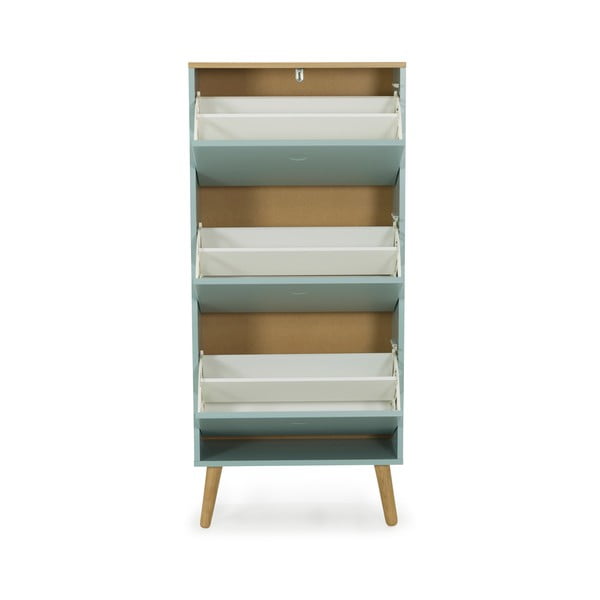 Zaļš apavu skapis ar ozolkoka kājām un 3 atvilktnēm Tenzo Dot-image-2