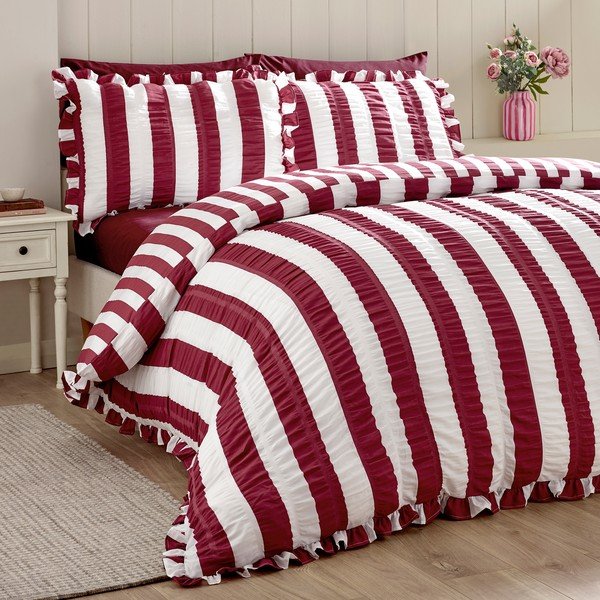 Tumši violeta divguļamā gultas veļa 200x200 cm Seersucker Frill Stripe – Catherine Lansfield-image-3