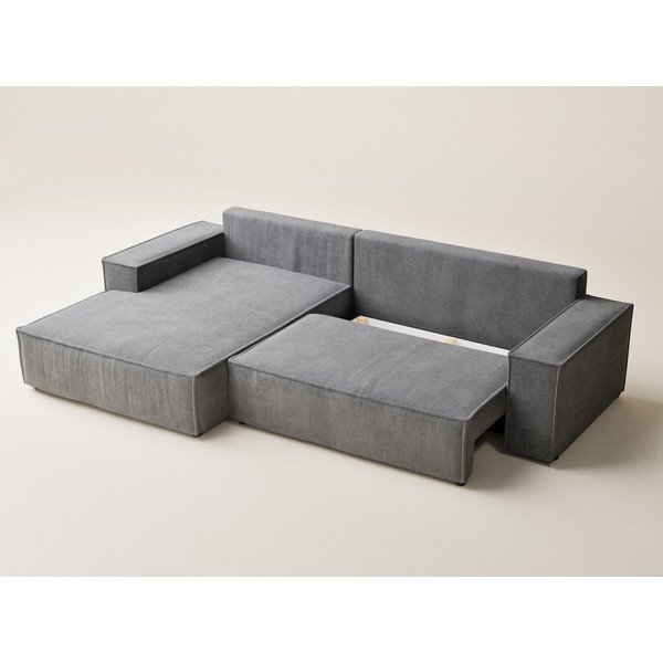 Pelēks salokāms stūra dīvāns no šenila auduma ar uzglabāšanas vietu (ar kreiso stūri/ar zvilni) Maze – Maison de Rêve-image-3
