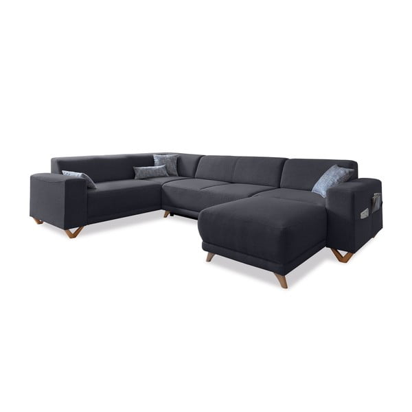 Antracīta pelēks salokāms/ar uzglabāšanas vietu stūra dīvāns (ar kreiso stūri/U veida) Classy Sophie – Miuform