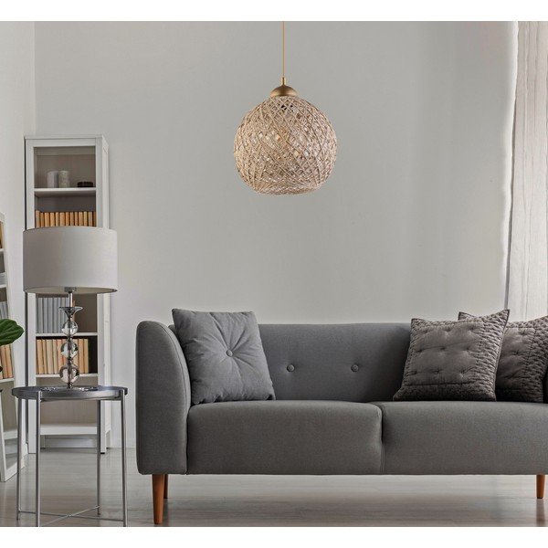 Bēša/zelta krāsas piekaramā lampa ar džutas abažūru ø 24 cm – Opviq lights-image-1