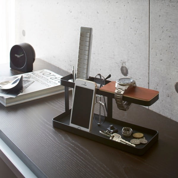 Melns daudzfunkcionāls statīvs ar dižskābarža koka detaļām YAMAZAKI Tower Desk Bar-image-2